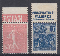 FRANCE : N° 257 & SEMEUSE N° 199 AVEC PUB NEUFS * GOMME TRACE DE CHARNIERE - Unused Stamps