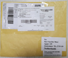 UK: Parcel Fragment (cut-out) To Netherlands, 2023, Postage Paid, Customs Label, EMS Logo (minor Creases) - Zonder Classificatie