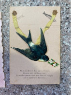 Fantaisie Hirondelle Swallow Fleurs Rubans Poisson D'Avril  Découpis Collages Superbe Carte "A Mon Amie" - Autres & Non Classés