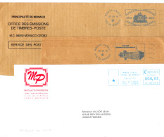 Flammes De Monaco Néopost O= En Bleu Lot De 3 Enveloppes Officielles Des Postes En Franchises - Postmarks