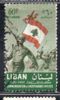 LIBANO LEBANON LIBAN 1959 AIR POST MAIL AIRMAIL INDEPENDENCE SOLDIERS AND FLAG 60p USED USATO OBLITERE' - Lebanon