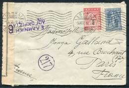 1918 Greece Athens Censor Cover - Paris France - Brieven En Documenten