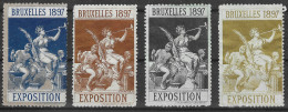 1897 EXPOSITION INTERN DE BRUXELLES BELGIUM BELGIE  SET X 4  COMMERCE  VIGNETTE Reklamemarke Cinderella   - Erinnofilia