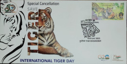 INDIA 29.07.2023 INTERNATIONAL TIGER DAY "SAVE TIGERS" BHUBANESHWAR, ODISHA CIRCLE Special Cover As Per Scan - FDC