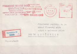 Tschechoslowakei CSSR -  R-Brief Mit Maschinenwerbestempel SYNTHESIA  Pardubice Vom 5.7.79 Nach Loučovice - Briefe U. Dokumente