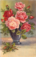 CPA - FANTAISIE - Illustration Non Signée - Fleurs Dans Un Vase - CARTE POSTALE ANCIENNE - Flowers