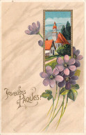 CPA - Fleurs Violettes Et Village En Cadre - CARTE POSTALE ANCIENNE - Fleurs