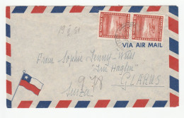 FLAGS - 1951 CHILE FLAG Air Mail COVER To Switzerland Seaplane Stamps  Aviation - Sobres