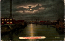 Michigan North Lansing Grand River From Michigan Avenue Bridge At Night 1917 - Lansing