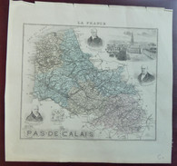 Gravure 19 ème.  Atlas Migeon  1874 CARTE DU DÉPARTEMENT  "Pas De Calais 62---( Prix Très Bas, Cause Retraite ) - Cartes Géographiques