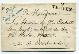 9 TROYES + Prefet Dept De L'Aube ( En Bleu ) / Entête De La Prefecture / 20 Mai 1826 / Baron De Wismes - 1801-1848: Précurseurs XIX