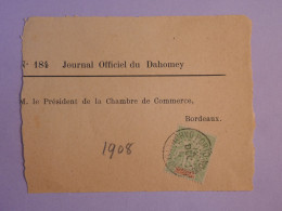 BX4  DAHOMEY  SUR FRAGMENT LETTRE 1908  PORTO NOVO   +   ++ AFFRANCH.  PLAISANT +++ - Briefe U. Dokumente