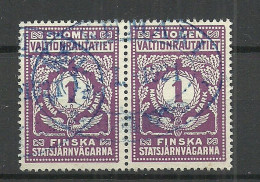 FINLAND FINNLAND 1918 Railway Stamp State Railway 1 MK As Pair O - Paketmarken