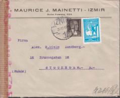 1943. TÜRKIYE. Censored Cover To Sweden With 10 Krs Atatürk + 2 KURUS Charity Stamps Re... (Michel 954+ C 62) - JF442699 - Ongebruikt