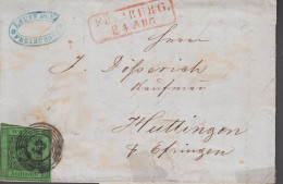 1857. BADEN. Ziffer Im Kreis. 3 Kr. On Small Envelope (tears) To Huttingen Cancelled With Nummeral Cancel ... - JF535877 - Briefe U. Dokumente