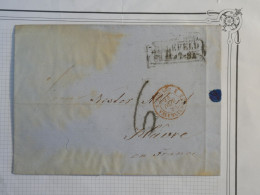 BX4 ALLEMAGNE   BELLE LETTRE 1859 CREFELD   AU HAVRE +CACHET ROUGE VALENCIENNE    TAXE 6 ++ AFFRANCH.  INTERESSANT +++ - Altri & Non Classificati