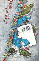 NOUVEL AN - Enveloppe Timbrée Elisabeth II - Noeud Bleu - Fleurs - Carte Postale Ancienne - Neujahr