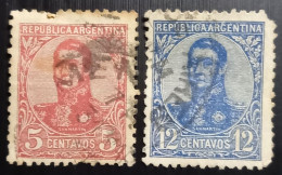 Argentine 1908 -General San Martin   Lot 2 Timbres Oblitérés - Used Stamps