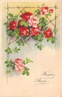 NOEL - Nouvel An - Fleur - Rosier Grimpant - Rose Et Rouge - Carte Postale Ancienne - Neujahr