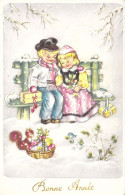 NOEL - Nouvel An - Illustration - Enfants Assis Sur Un Banc - Carte Postale Ancienne - Neujahr