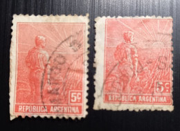 Argentine 1911 Farmer And Rising Sun – Paysan  5C  Modèle: J. M. Lubary & 5C 1912 - Lot 2 Timbres Oblitérés - Oblitérés