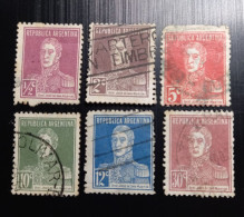 Argentine 1923 Definitive Issues - General San Martin, With Period After Value Lot 6 Timbres - Gebraucht