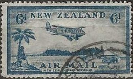 NEW ZEALAND 1935 Air. Bell Block Aerodrome - 6d. - Blue FU - Corréo Aéreo