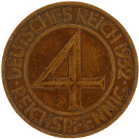 LaZooRo: Germany 4 Reichspfennig 1932 D XF / UNC - 4 Reichspfennig