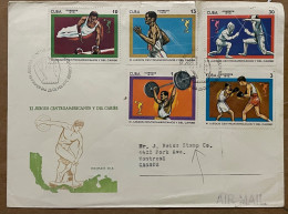 CUBA 1970, FDC COVER TO USED TO CANADA, REISZ STAMP CO, ILLUSTRATE GAME, SPORT, BOXING, WEIGHT LIFTING, FENCING, GYMNAST - Lettres & Documents