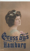 AK Gruss Aus Hamburg - Frau Mit Blumen - Glitter - Ca. 1900 (65010) - Saluti Da.../ Gruss Aus...