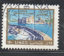 LIBANO LEBANON LIBAN 1966 AIR POST MAIL AIRMAIL CASTLE OF THE SEA SAIDA TOURISM 15p USED USATO OBLITERE' - Lebanon