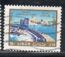 LIBANO LEBANON LIBAN 1966 AIR POST MAIL AIRMAIL CASTLE OF THE SEA SAIDA TOURISM 15p USED USATO OBLITERE' - Lebanon