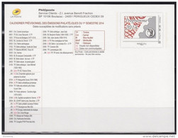 Carte Entier Postal Monde 20g Programme Philatélique 2014 Le 1er Semestre. - Official Stationery