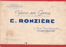 Carte De Visite 69 Rhône VILLEURBANNE Vins En Gros RONZIERE - F1 - Cartes De Visite