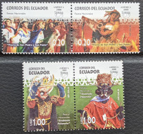 Ecuador, 2008, Mi 3110-3113, America Issue: National Feasts, Dance, Guitarist, Figures With Mask, 2 Strips Of 2v, MNH - Musique