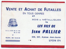 Carte De Visite 69 Rhône  LYON Vente Et Achat De Futailles Fils De Jean PALLIER   - F1 - Cartes De Visite