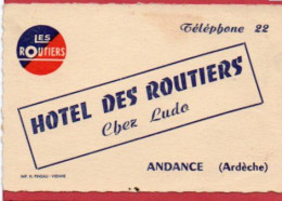 Carte De Visite 07 ARDECHE ANDANCE Hotel Des Routiers  Chez LUDO   - F1 - Cartes De Visite