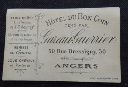 49 - ANGERS  -CARTE PUBLICITAIRE CARTONNEE - HOTEL DU BON COIN  50 RUE BRESSIGNY  ANGERS - Autres & Non Classés