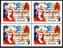 Ref. BR-2051-Q BRAZIL 1986 - ANTONIO CARLOS GOMES,COMPOSER, OPERA, MUSIC, BLOCK MNH, FAMOUS PEOPLE 4V Sc# 2051 - Musique