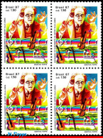 Ref. BR-2095-Q BRAZIL 1987 - HEITOR VILLA LOBOS,CONDUCTOR, COMPOSER, MUSIC, BLOCK MNH, FAMOUS PEOPLE 4V Sc# 2095 - Musique