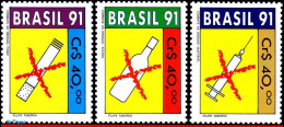 Ref. BR-2309-11 BRAZIL 1991 - FIGHT AGAINST DRUGS,TOBACCO, MI# 2407-09, SET MNH, HEALTH 3V Sc# 2309-2311 - Drogue