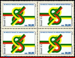 Ref. BR-2430-Q BRAZIL 1993 - TREATY OF FRIENDSHIP WITHPORTUGAL, MI# 2556, BLOCK MNH, JOINT ISSUE 4V Sc# 2430 - Emissions Communes