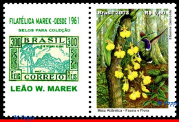 Ref. BR-2916-4 BRAZIL 2003 - ATLANTIC FOREST, BIRDS,TREE, MI# 3331, PERSONALIZED MNH, FLOWERS, PLANTS 1V Sc# 2916 - Neufs