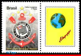 Ref. BR-3145-1 BRAZIL 2010 - CORINTHIANS, FAMOUS CLUBS, PERSONALIZED MNH, FOOTBALL SOCCER 1V Sc# 3145 - Gepersonaliseerde Postzegels