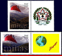 Ref. BR-3211-12-1 BRAZIL 2012 - MINAS GERAIS VE AND HO,FLAGS, WORLD, PERSONALIZED MNH, CITIES 2V Sc# 3211-12 - Gepersonaliseerde Postzegels