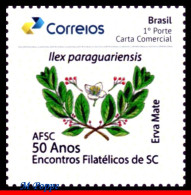 Ref. BR-V2019-57 BRAZIL 2019 - PHILATELIC MEETINGS OF SC, 50 YEARS, YERBA MATE, MNH, FLOWERS, PLANTS 1V - Vegetables