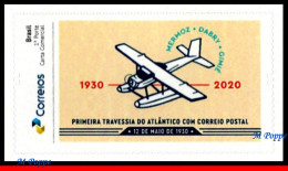 Ref. BR-V2021-52 BRAZIL 2021 - 1ST ATLANTIC CROSSING OFTHE POSTAL MAIL, 90 YEARS, PB-193, MNH, PLANES, AVIATION 1V - Personalized Stamps