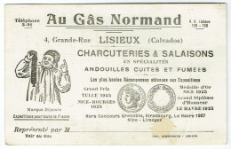 Carte De Visite Commerciale - Au Gâs Normand - Charcuteries & Salaisons à Lisieux (14) - Andouilles - Années 20/30 - Cartes De Visite