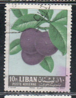 LIBANO LEBANON LIBAN 1962 AIR POST MAIL AIRMAIL FRUITS PLUMS 10p USED USATO OBLITERE' - Lebanon