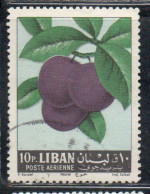 LIBANO LEBANON LIBAN 1962 AIR POST MAIL AIRMAIL FRUITS PLUMS 10p USED USATO OBLITERE' - Lebanon